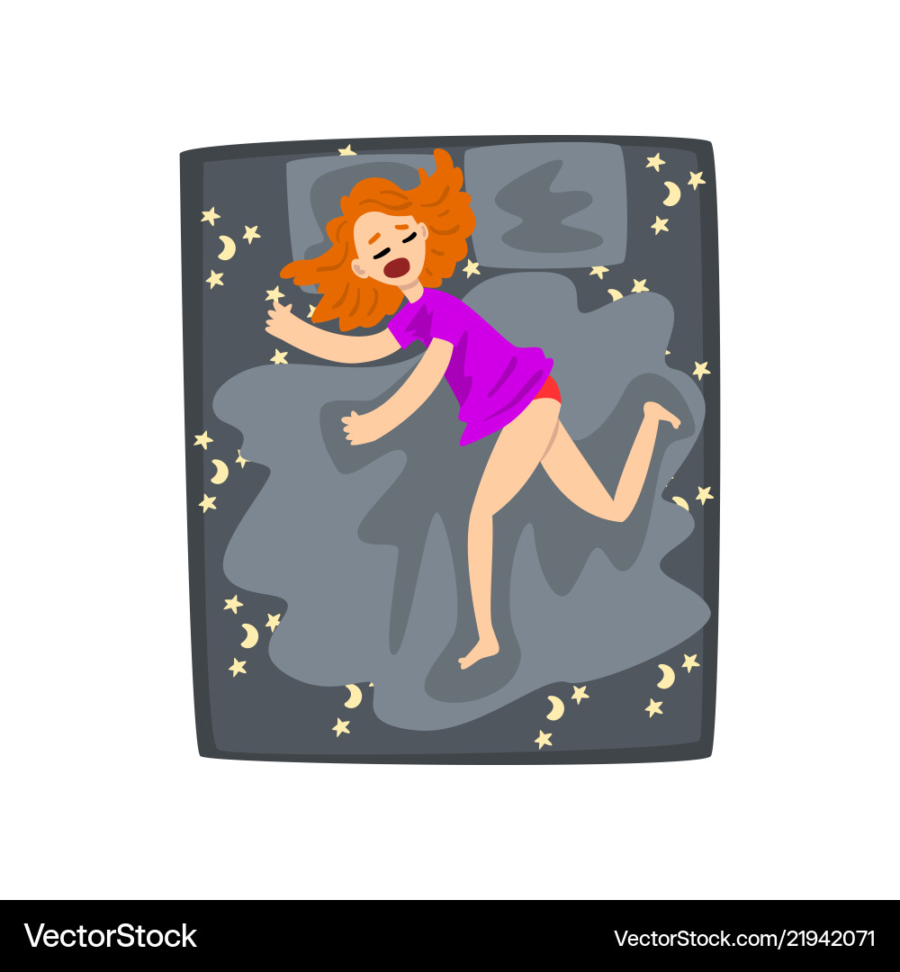 Redhead junge Frau schlafen in ihrem Bett Mädchen Redhead junge Frau schlafen in ihrem Bett Mädchen vektorbild