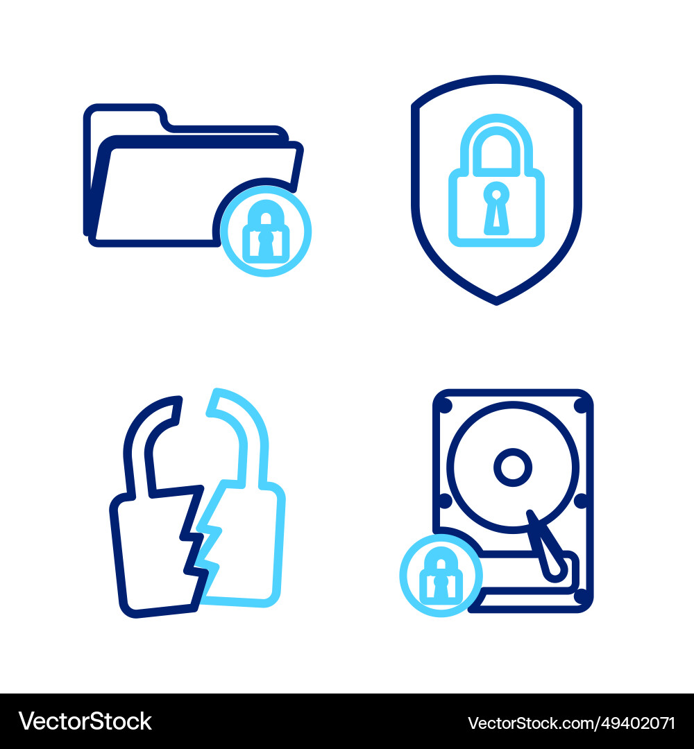 Set line hard disk drive and lock broken Set line hard disk drive and lock broken vector image