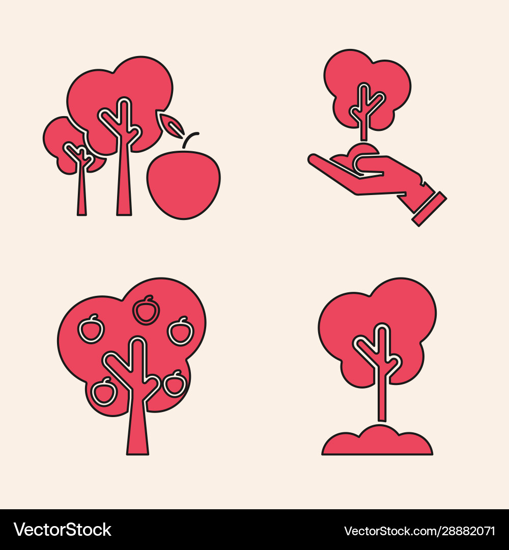 Set tree in ground with apple Set tree in ground with apple vector image