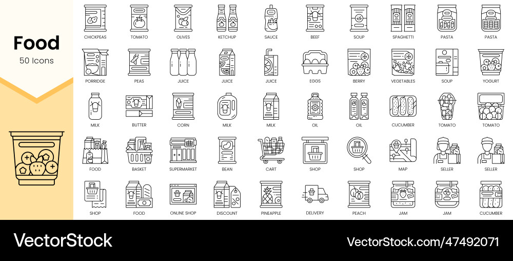 Simple outline set of food icons linear style Simple outline set of food icons linear style Vector Image