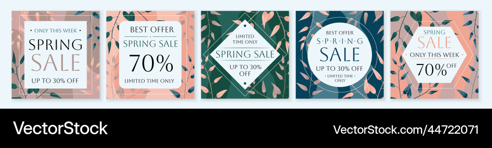 Spring sale square template set for ads posts vector image