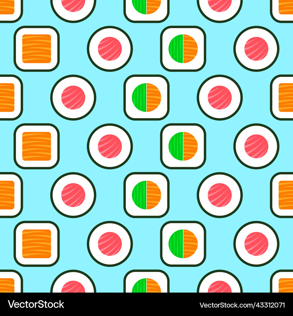 Sushi seamless pattern roll of different Vector Image