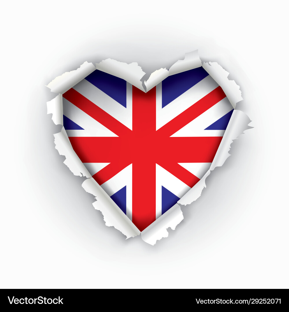 Torn paper heart with british union jack Torn paper heart with british union jack vector image