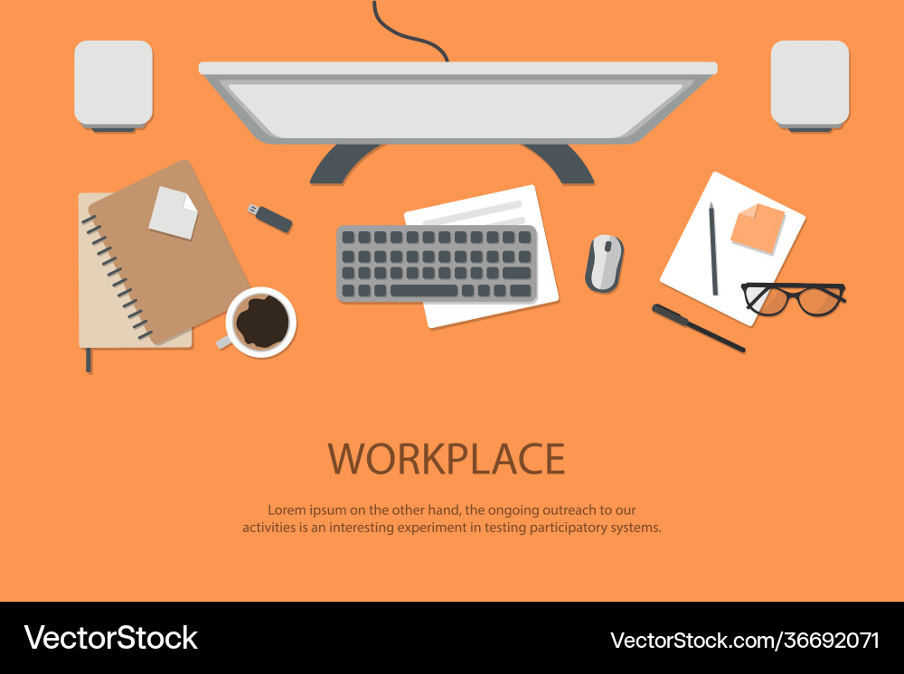 Workplace desktop background top view table Workplace desktop background top view table Vector Image