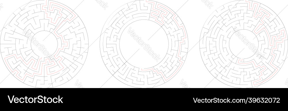 Circle circular maze labyrinth riddle game set Circle circular maze labyrinth riddle game set vector image