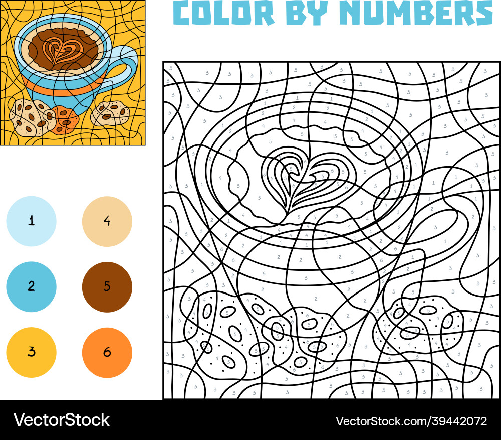 Color by number education game a cup of coffee Vector Image
