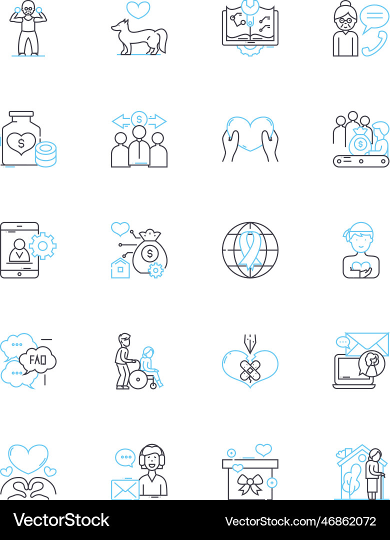 Contribution linear icons set involvement Contribution linear icons set involvement vector image