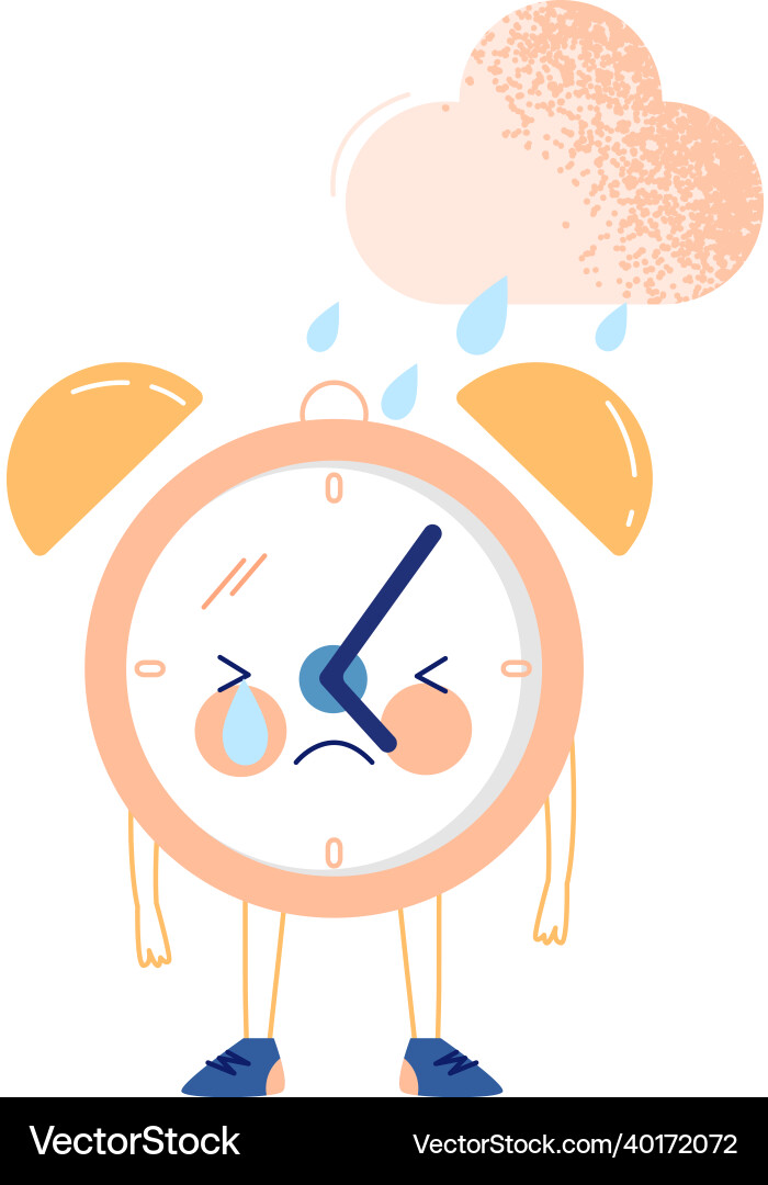 Funny clock character with crying face standing Funny clock character with crying face standing vector image