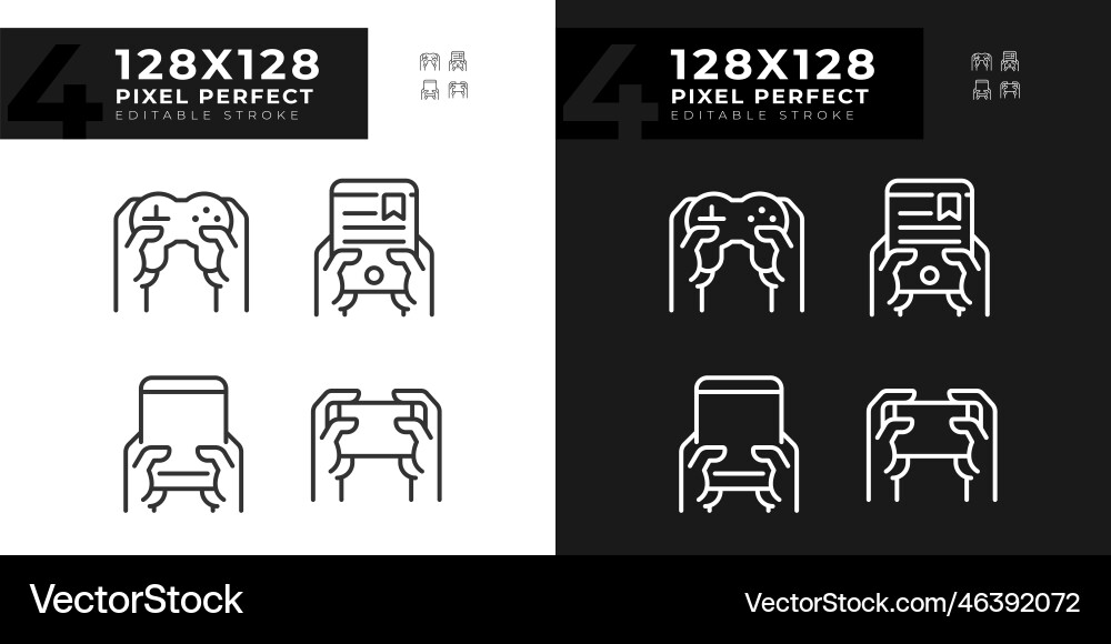 Hands with amusing gadgets pixel perfect linear Hands with amusing gadgets pixel perfect linear vector image