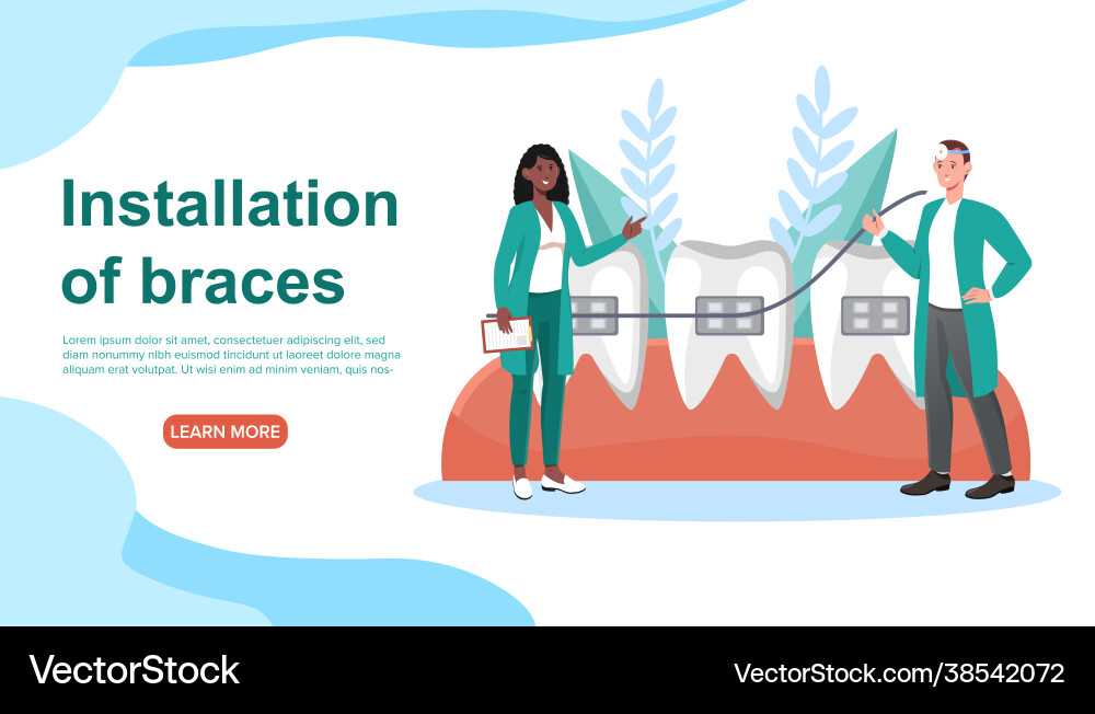 Male and female doctors installing braces together Male and female doctors installing braces together Vector Image