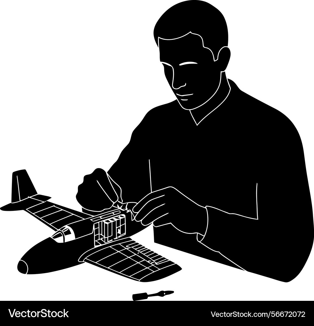 Man assembling model airplane hobby with tools Vector Image