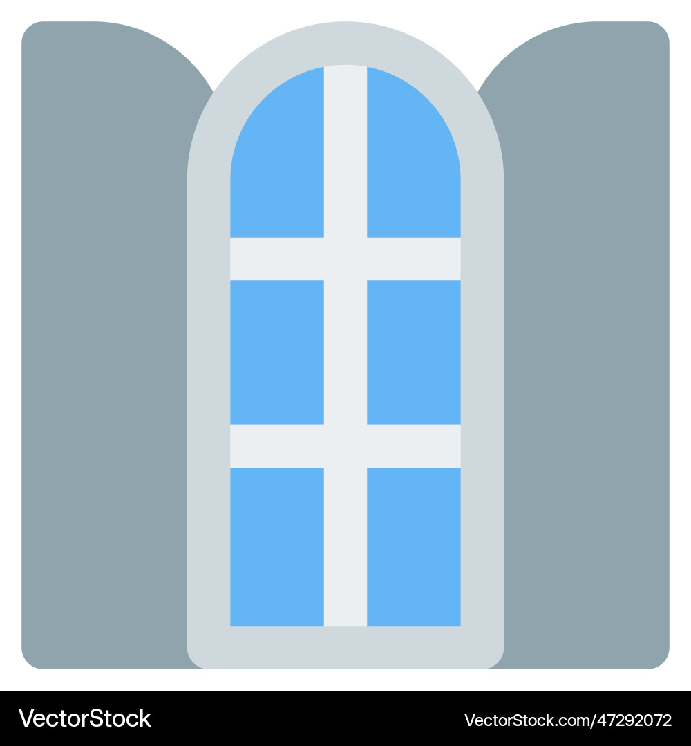 Opened arch window installed in the corridor Vector Image
