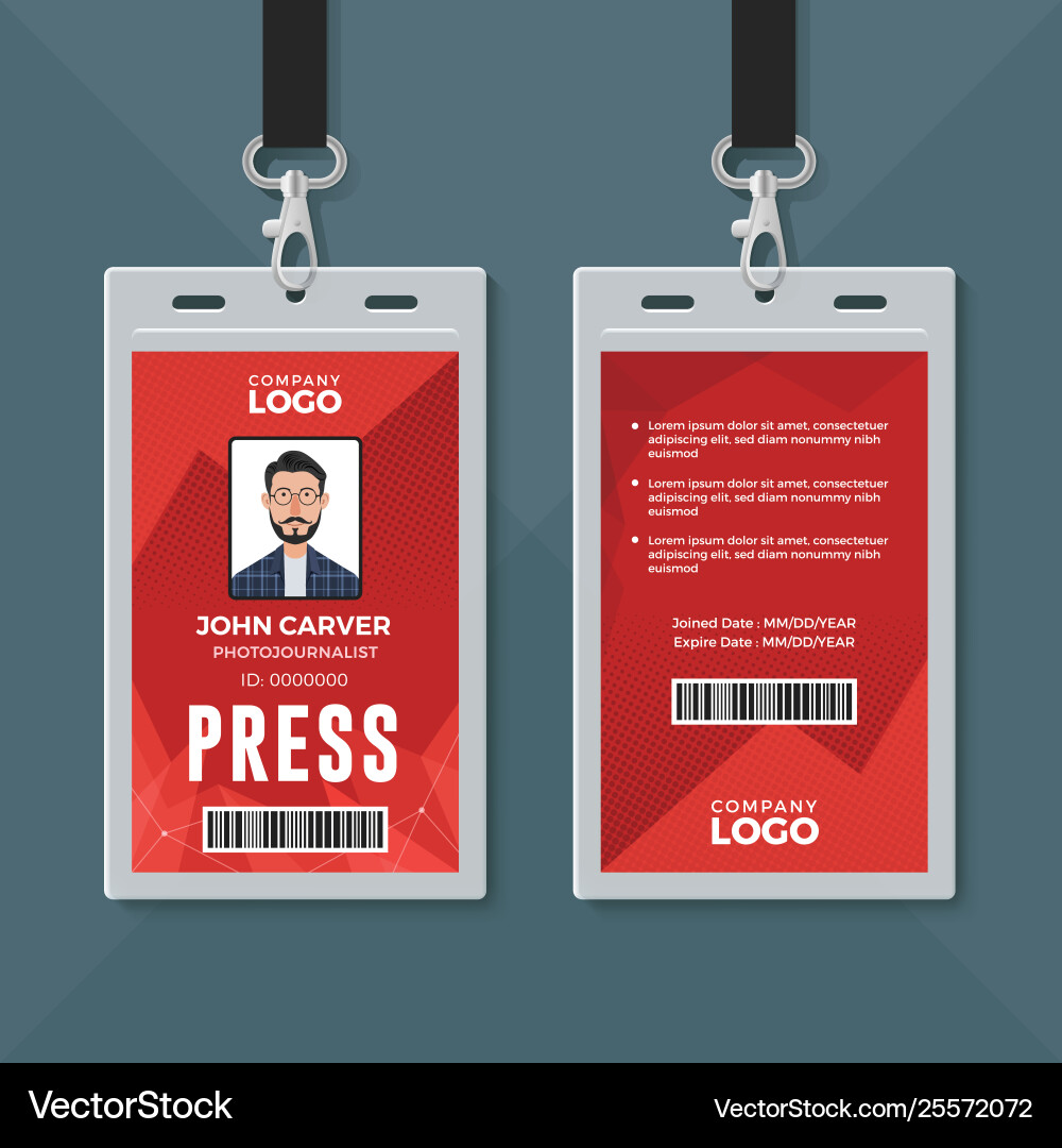Press id card design template Press id card design template vector image