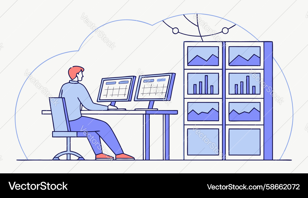 Professional working with multiple screens data Vector Image
