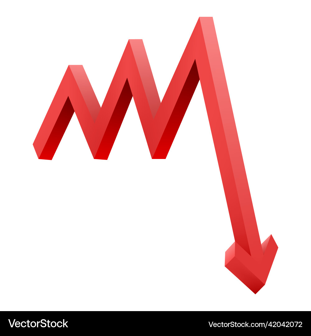 Red arrow pointing downwards showing crisis graph Red arrow pointing downwards showing crisis graph vector image