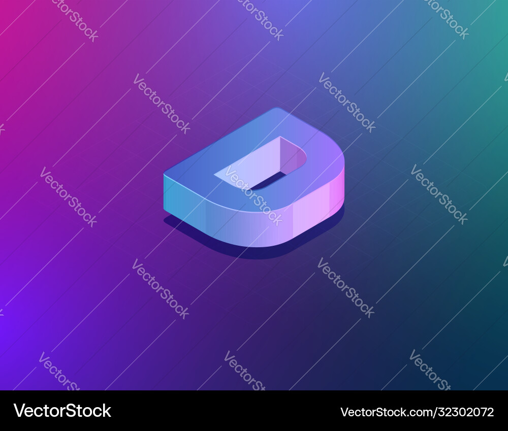 Three dee tech font character d isometric Three dee tech font character d isometric Vector Image