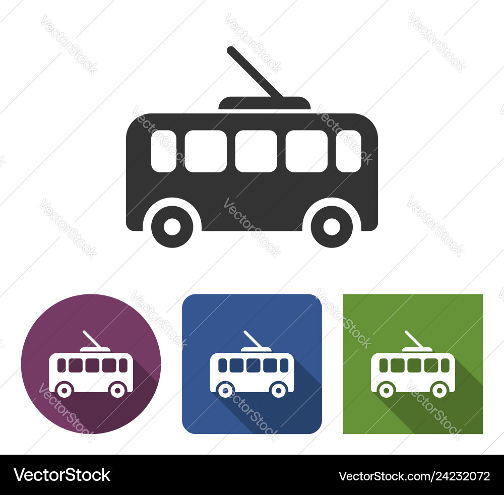 Trolleybus icon in different variants with long Trolleybus icon in different variants with long vector image