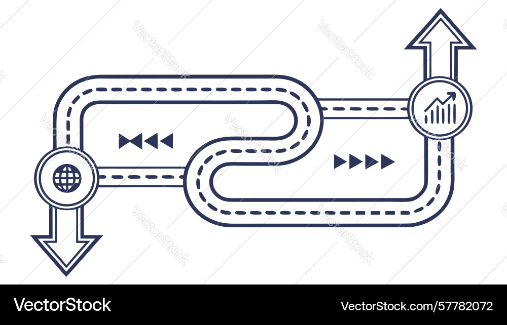 Winding arrow path complex directional flow vector image