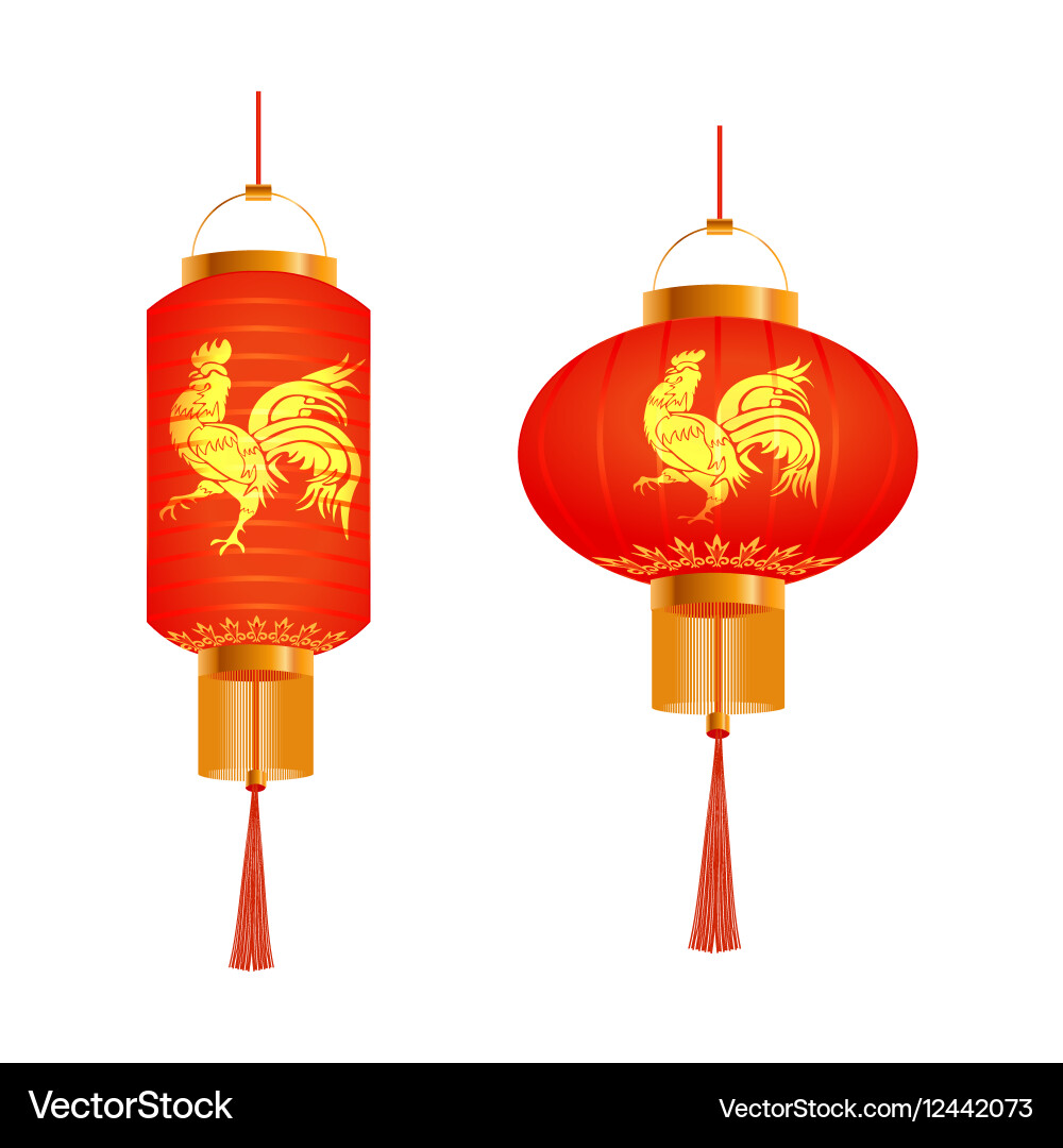 A set of orange chinese lanterns with pattern vector image