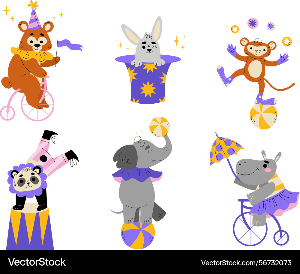 A vibrant and colorful array of circus animals A vibrant and colorful array of circus animals vector image