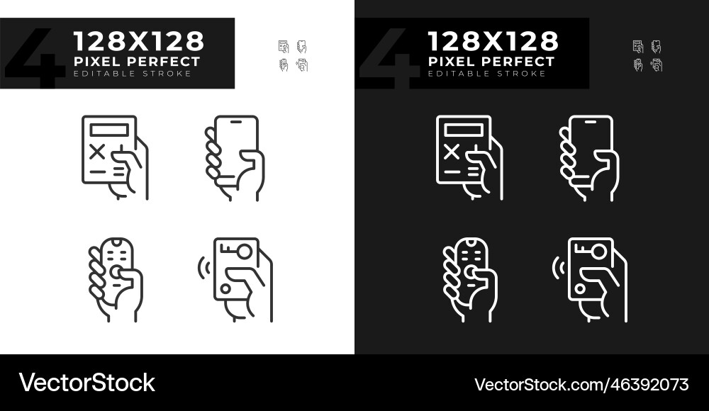 Hands with mobile devices pixel perfect linear Hands with mobile devices pixel perfect linear Vector Image