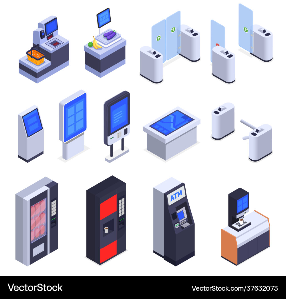 Interfaces isometric set Interfaces isometric set vector image