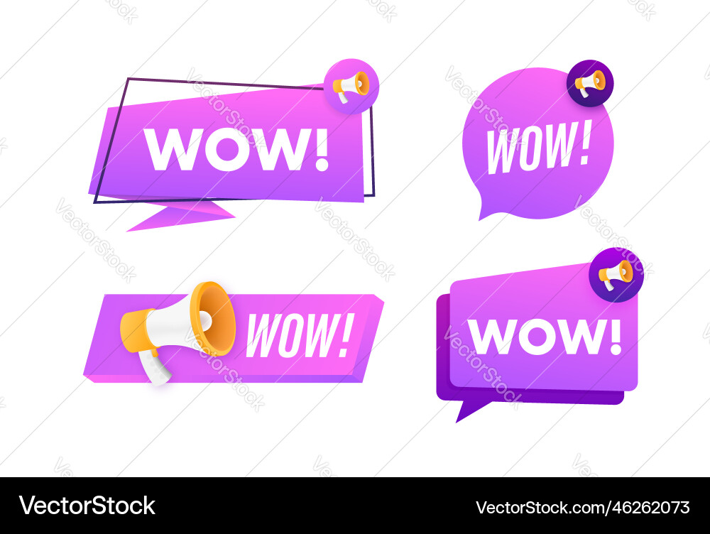 Megaphone label set with text wow Megaphone label set with text wow vector image