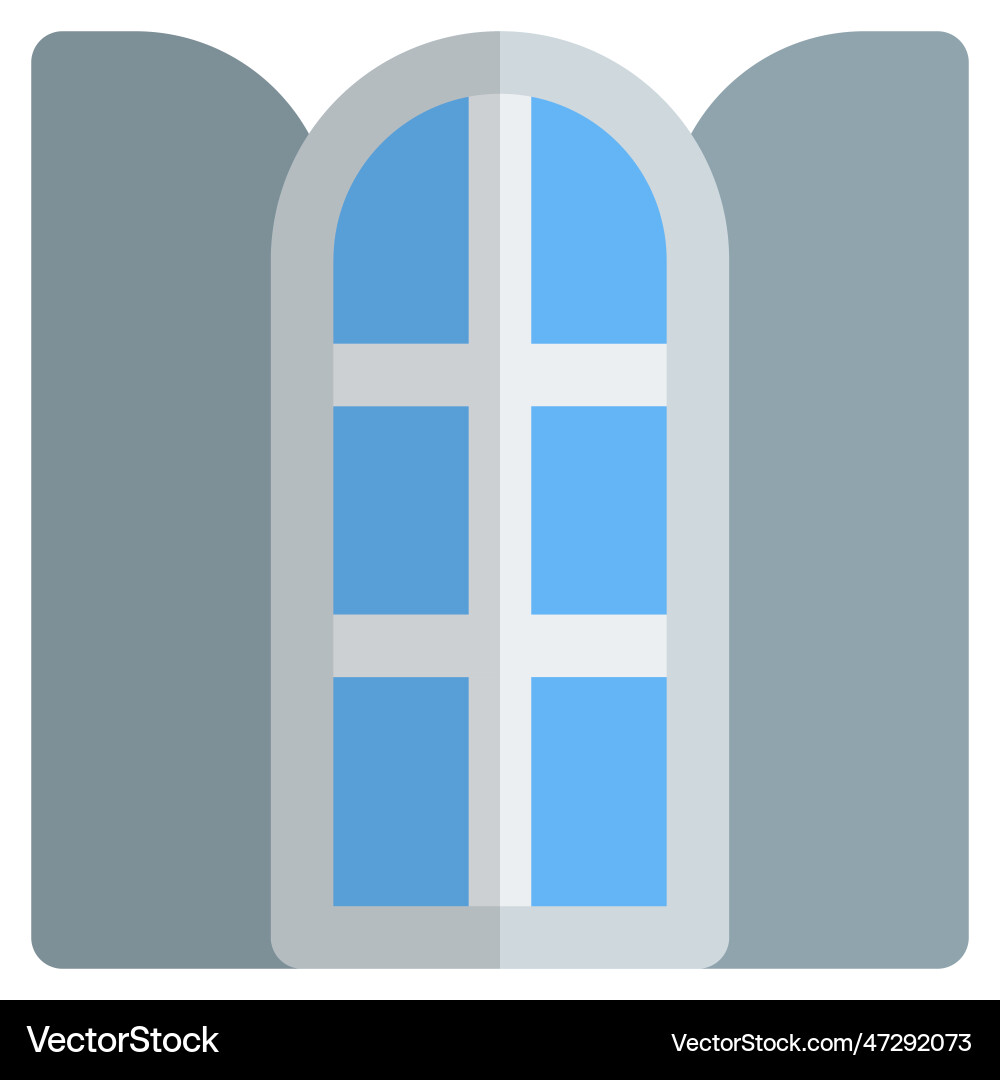 Opened arch window installed in the corridor Vector Image