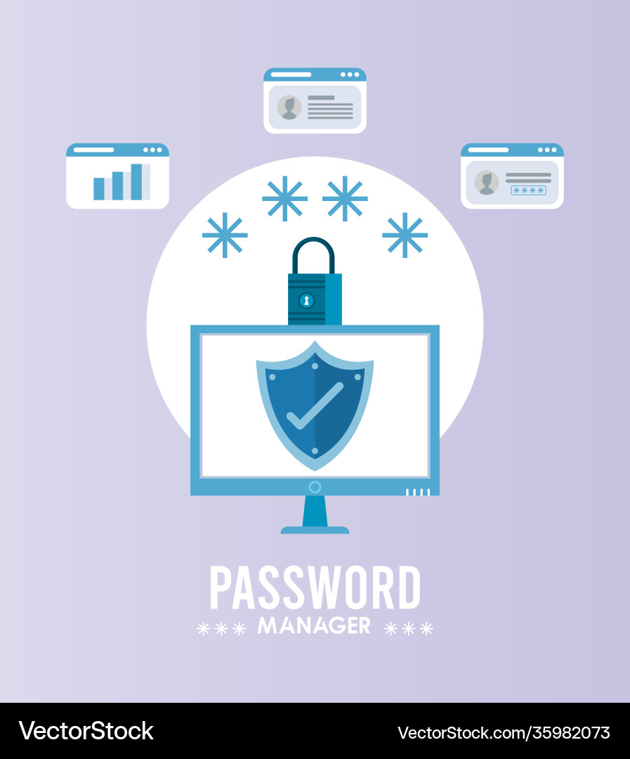 Password manager theme with check symbol in shield Password manager theme with check symbol in shield Vector Image