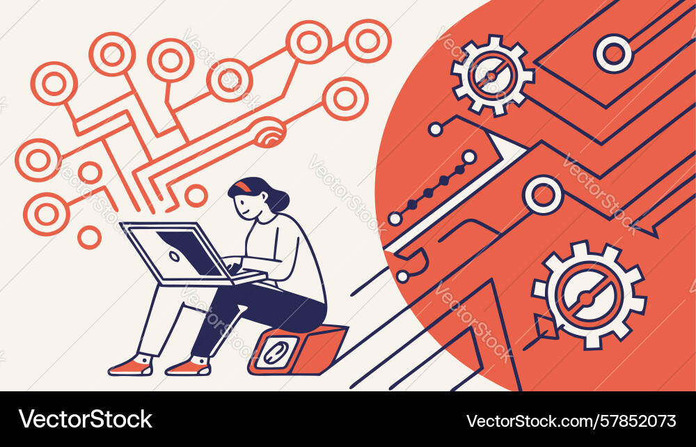 Person working with tech gears and circuitry Vector Image