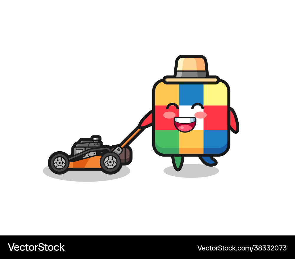 Rubik cube character using lawn mower Rubik cube character using lawn mower Vector Image