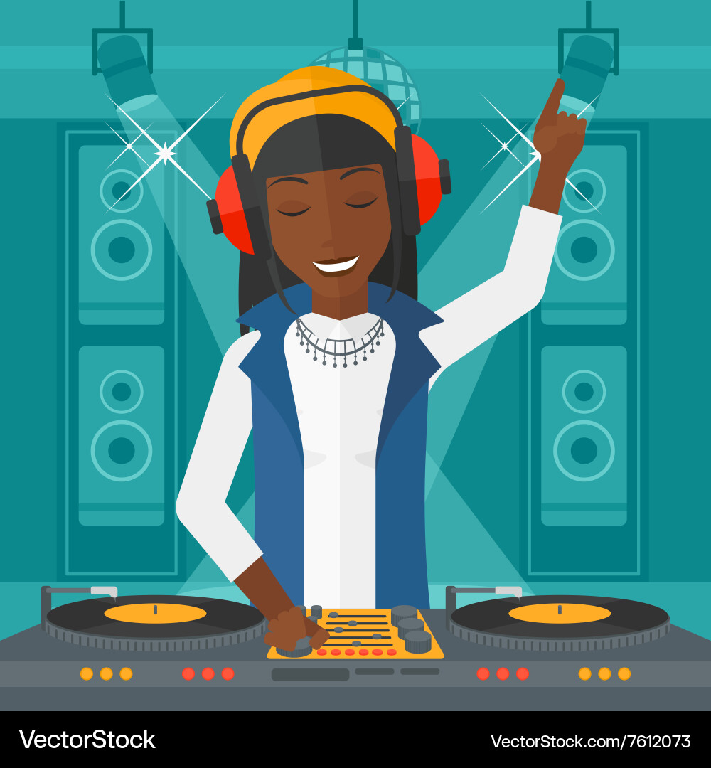 Smiling dj with console Vector Image