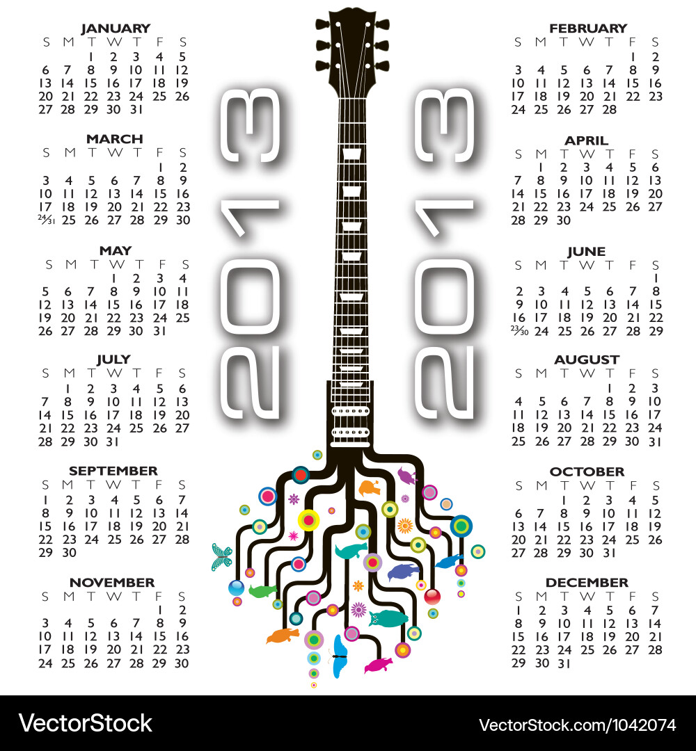 2013 guitar tree calendar Vector Image
