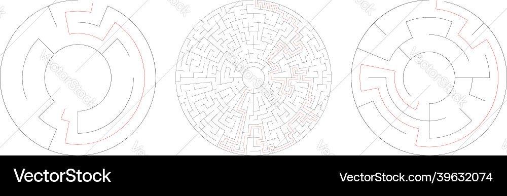 Circle circular maze labyrinth riddle game set Circle circular maze labyrinth riddle game set Vector Image