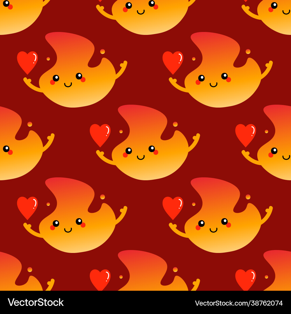 Fire flame character with red heart pattern Fire flame character with red heart pattern vector image