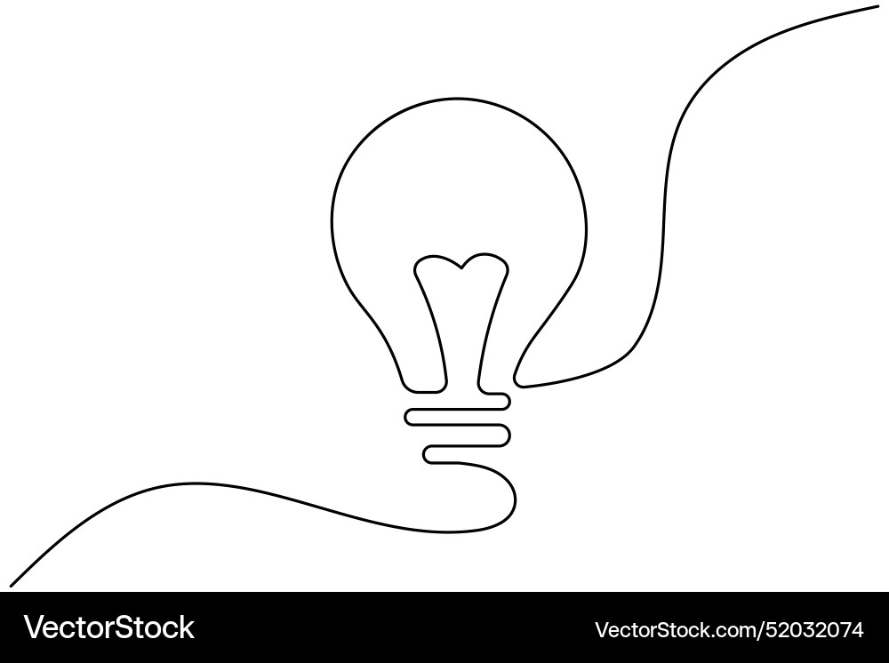 Light bulb continuous one line drawing vector image