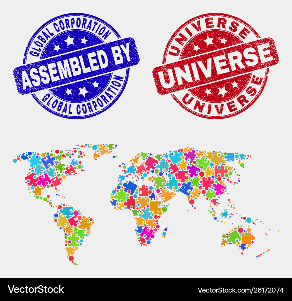 Module world map and scratched assembled Vector Image