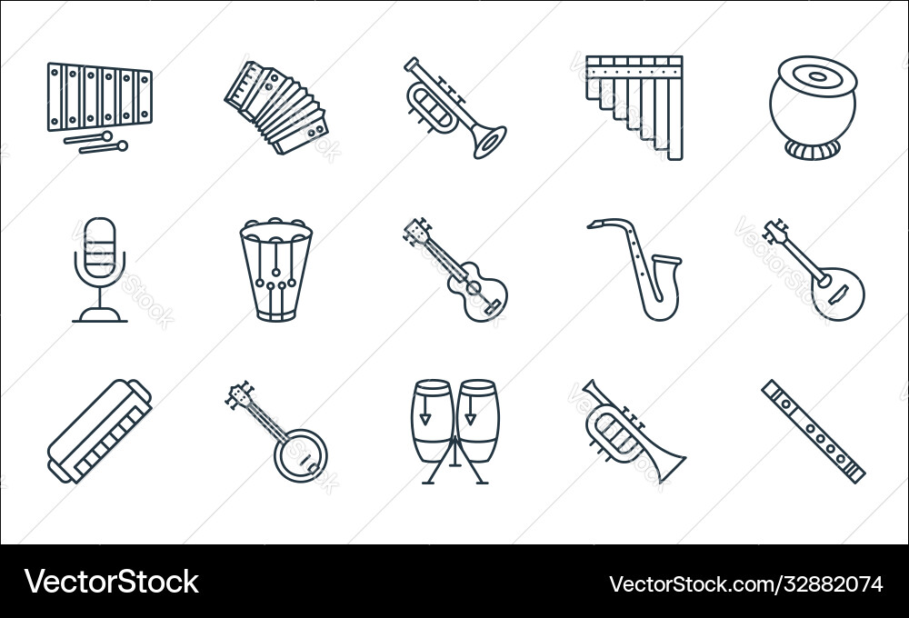 Music instruments line icons linear set quality Music instruments line icons linear set quality vector image