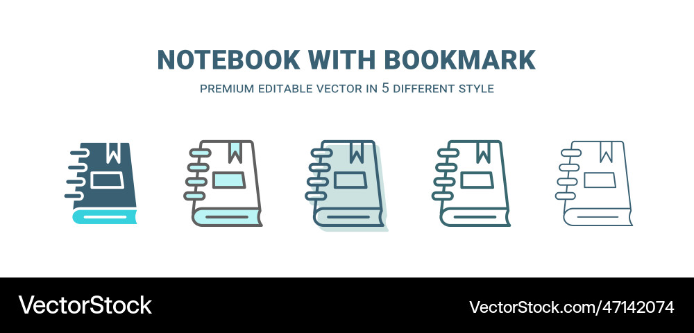 Notebook with bookmark icon in 5 different style Notebook with bookmark icon in 5 different style vector image