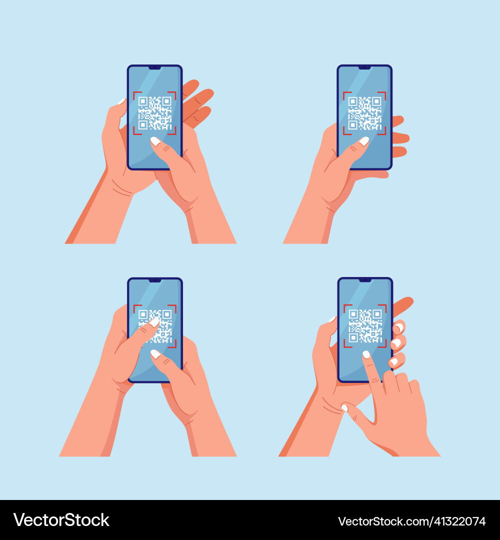 Scan qr code to mobile phone set of telephone Scan qr code to mobile phone set of telephone Vector Image