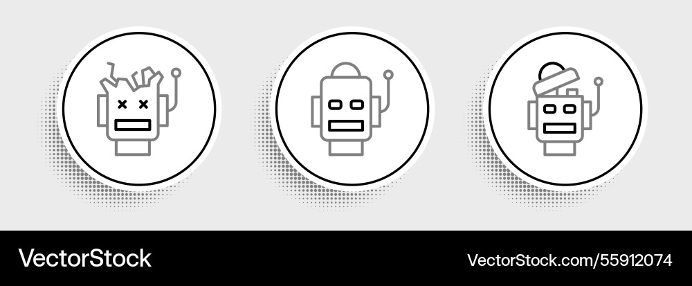 Set line robot broken and icon Set line robot broken and icon vector image