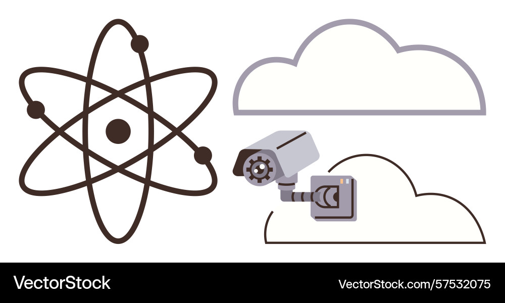 Atomic structure cloud and security camera Atomic structure cloud and security camera vector image