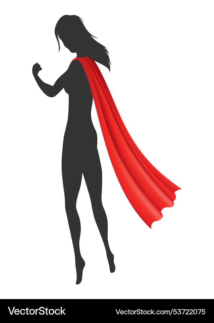 Frau superhero silhouette mit scarlet stoff Frau superhero silhouette mit scarlet stoff vektorbild