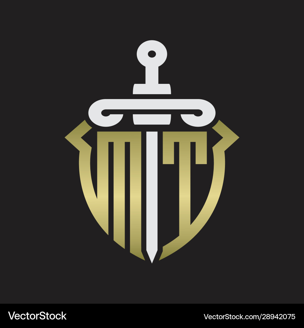 Mt logo monogram with sword and shield – Royalty-Free Vector | VectorStock