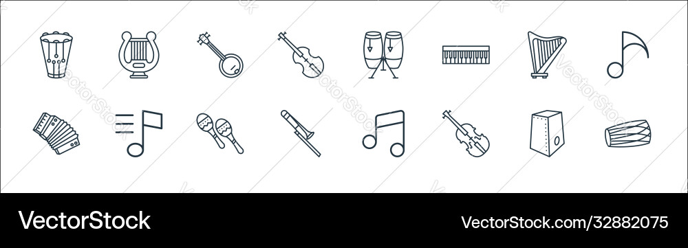 Music instruments line icons linear set quality Music instruments line icons linear set quality vector image