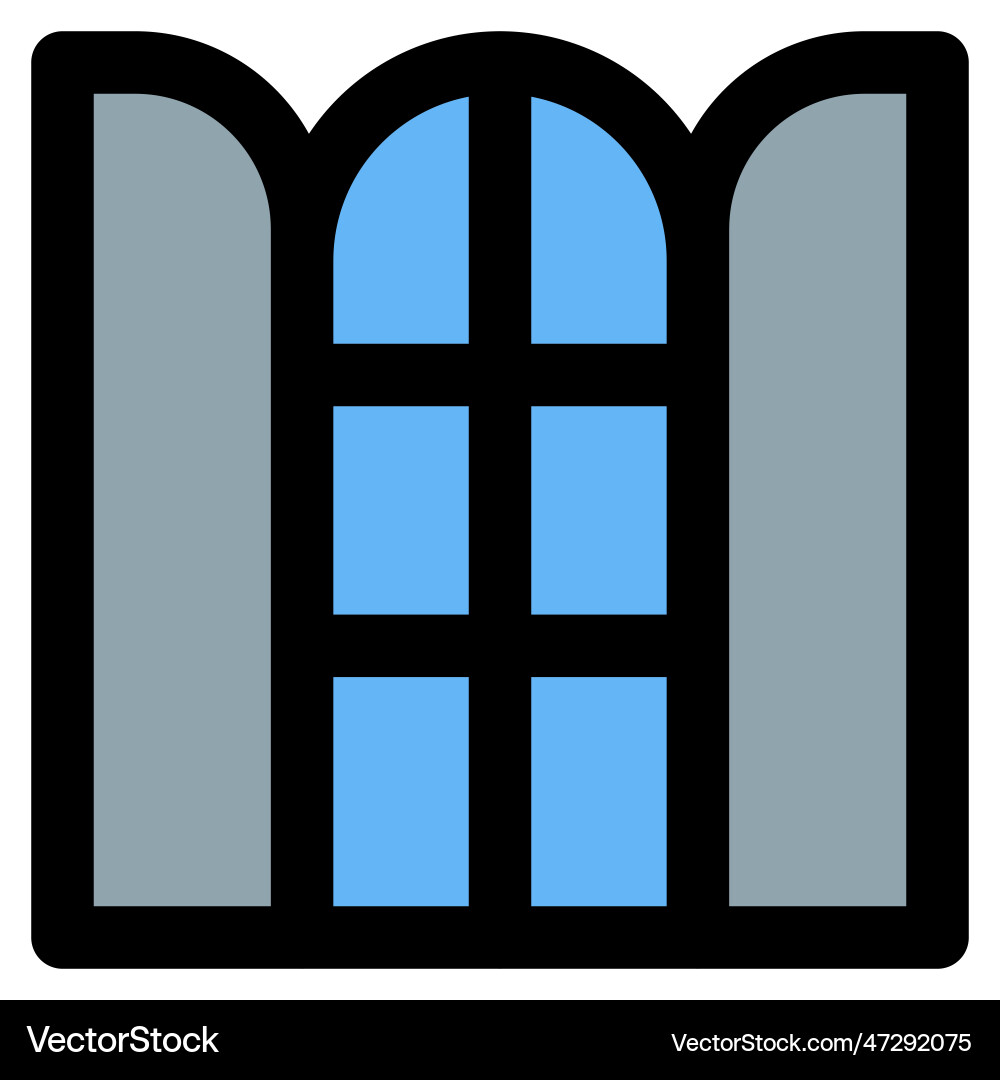 Opened arch window installed in the corridor Vector Image