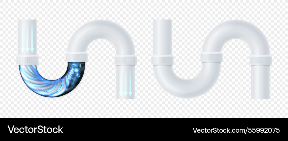 Realistic sink siphons with clogging Realistic sink siphons with clogging vector image