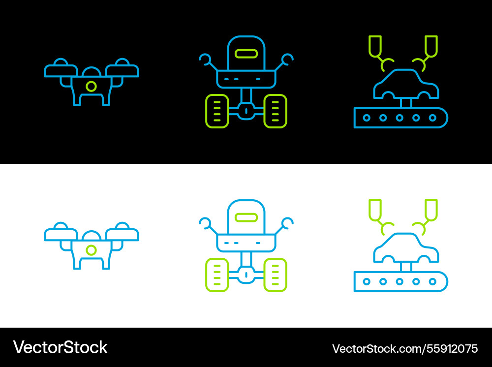 Set line robotic robot arm on factory drone Set line robotic robot arm on factory drone vector image