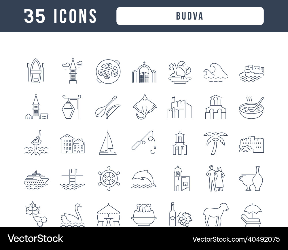 Set of linear icons budva Vector Image