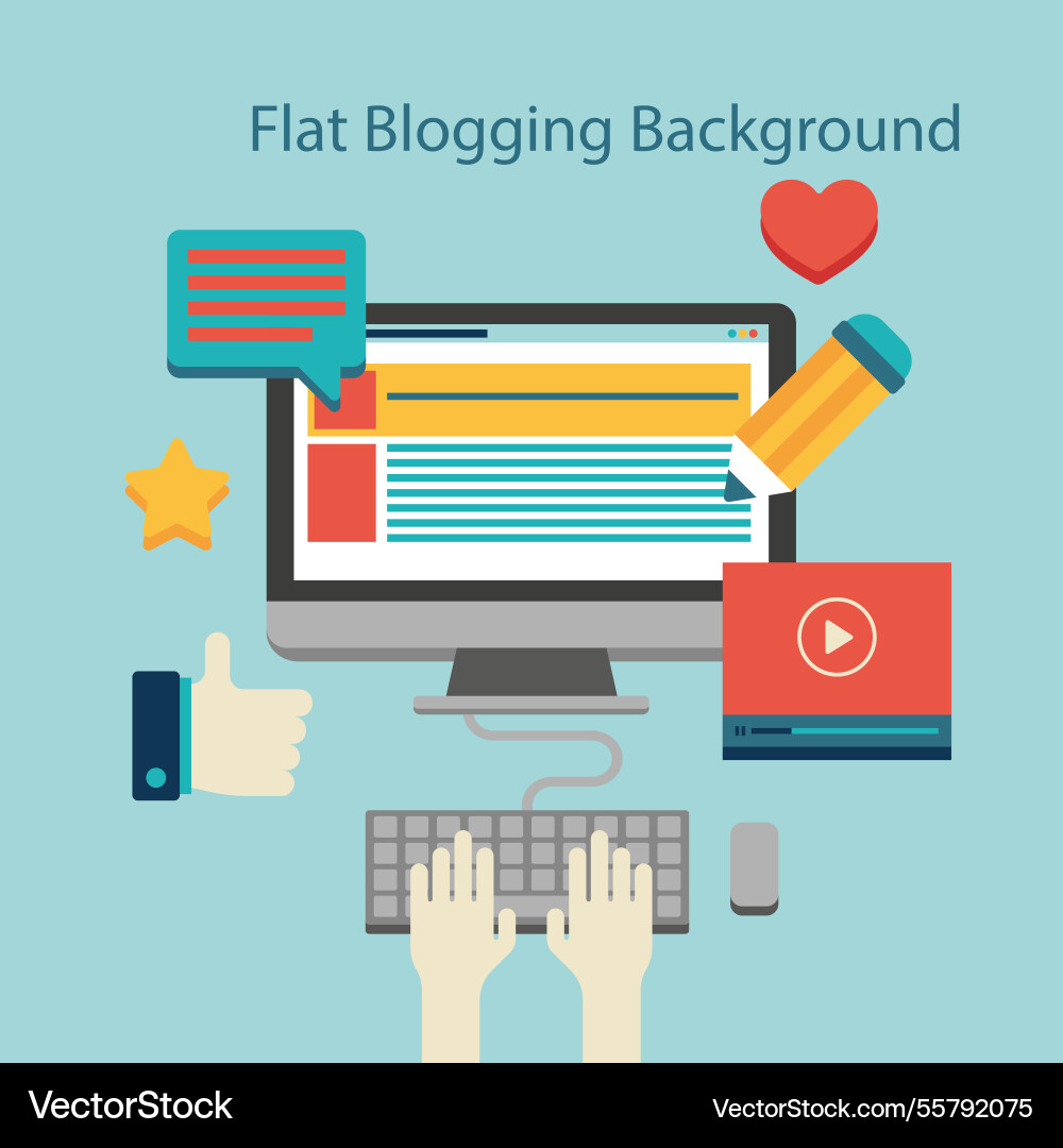 Workplace in flat design with computer and web Vector Image